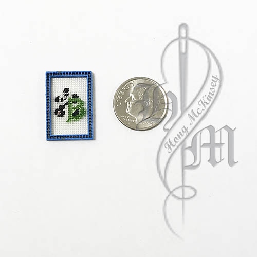 Petit point Panda with Name Initial B w/ Blue wooden frame - Click Image to Close
